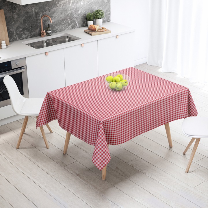 Fata de masa carouri alb-rosu 140x140 cm
