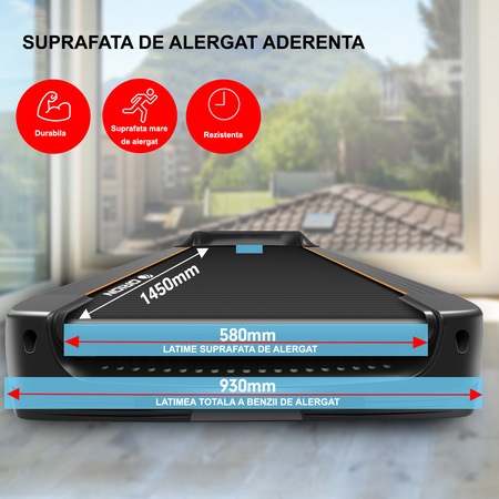 Banda de alergat electrica semiprofesionala Orion Race Y1000, greutate maxima utilizator 150kg, motor 3.5cp, bluetooth Fitshow, inclinare automata, pliabila pe cilindru