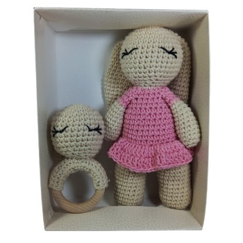 Set cadou jucarii bebelusi, 2 piese crosetate, Roz Set cadou jucarii bebelusi, 2 piese crosetate, Roz