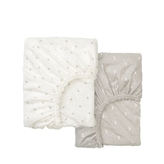 Set 2 x Cearceaf cu elastic pentru patut, buline/luna , 60x120 cm