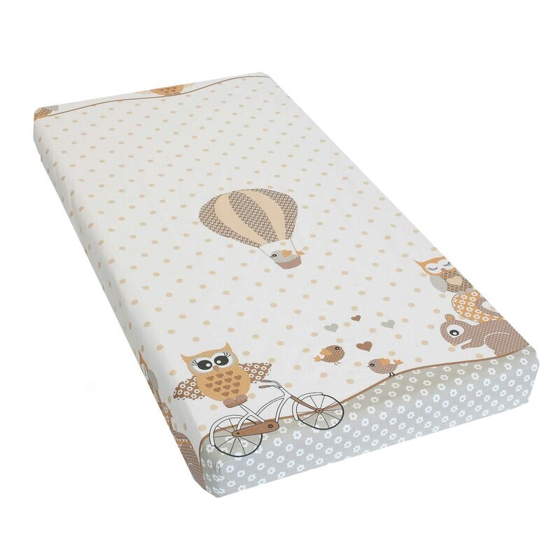 Cearceaf Prichindel, patut 120x60 cm, Bufnite mari, crem