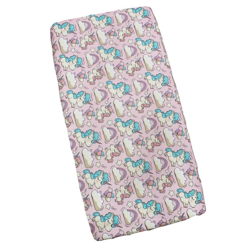 Cearceaf Prichindel, patut 120x60 cm, unicorn, roz