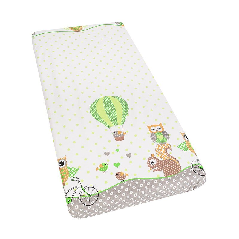 Cearceaf Prichindel, patut 120x60 cm, Bufnite mari, verzi