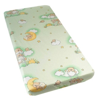 Cearceaf Prichindel, patut 120x60 cm, ursuletul somnoros, verde Cearceaf Prichindel, patut 120x60 cm, ursuletul somnoros, verde