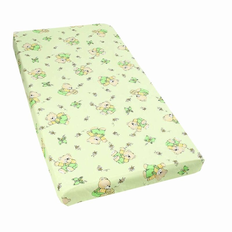 Cearceaf Prichindel, patut 120x60 cm, ursuletul si albinutele, verde
