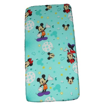 Cearceaf Prichindel, patut 120x60 cm, Minnie si Mickey, turcoaz cu stelute Cearceaf Prichindel, patut 120x60 cm, Minnie si Mickey, turcoaz cu stelute