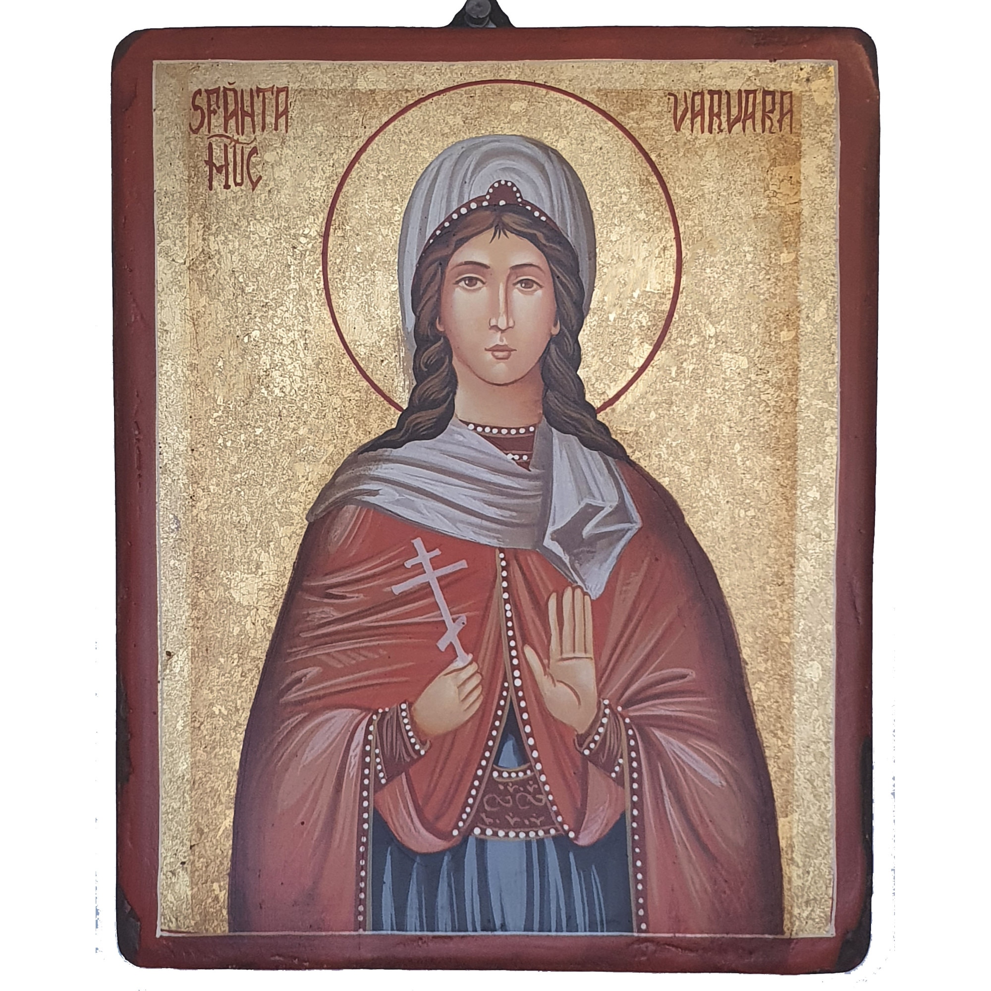 Icoana pictata pe lemn Sf. Mucenita Varvara, Artizanat Opait, 22x18cm