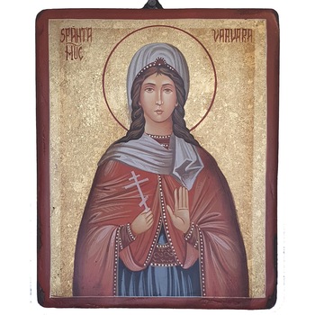 Icoana pictata pe lemn Sf. Mucenita Varvara, Artizanat Opait, 44x32cm Icoana pictata pe lemn Sf. Mucenita Varvara, Artizanat Opait, 44x32cm