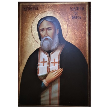 Icoana pictata pe lemn Sf. Serafim de Sarov, Artizanat Opait, 14x10cm Icoana pictata pe lemn Sf. Serafim de Sarov, Artizanat Opait, 14x10cm