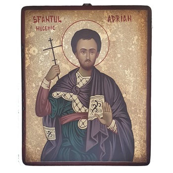 Icoana pictata pe lemn Sf. Mucenic Adrian, Artizanat Opait, 18x14cm Icoana pictata pe lemn Sf. Mucenic Adrian, Artizanat Opait, 18x14cm