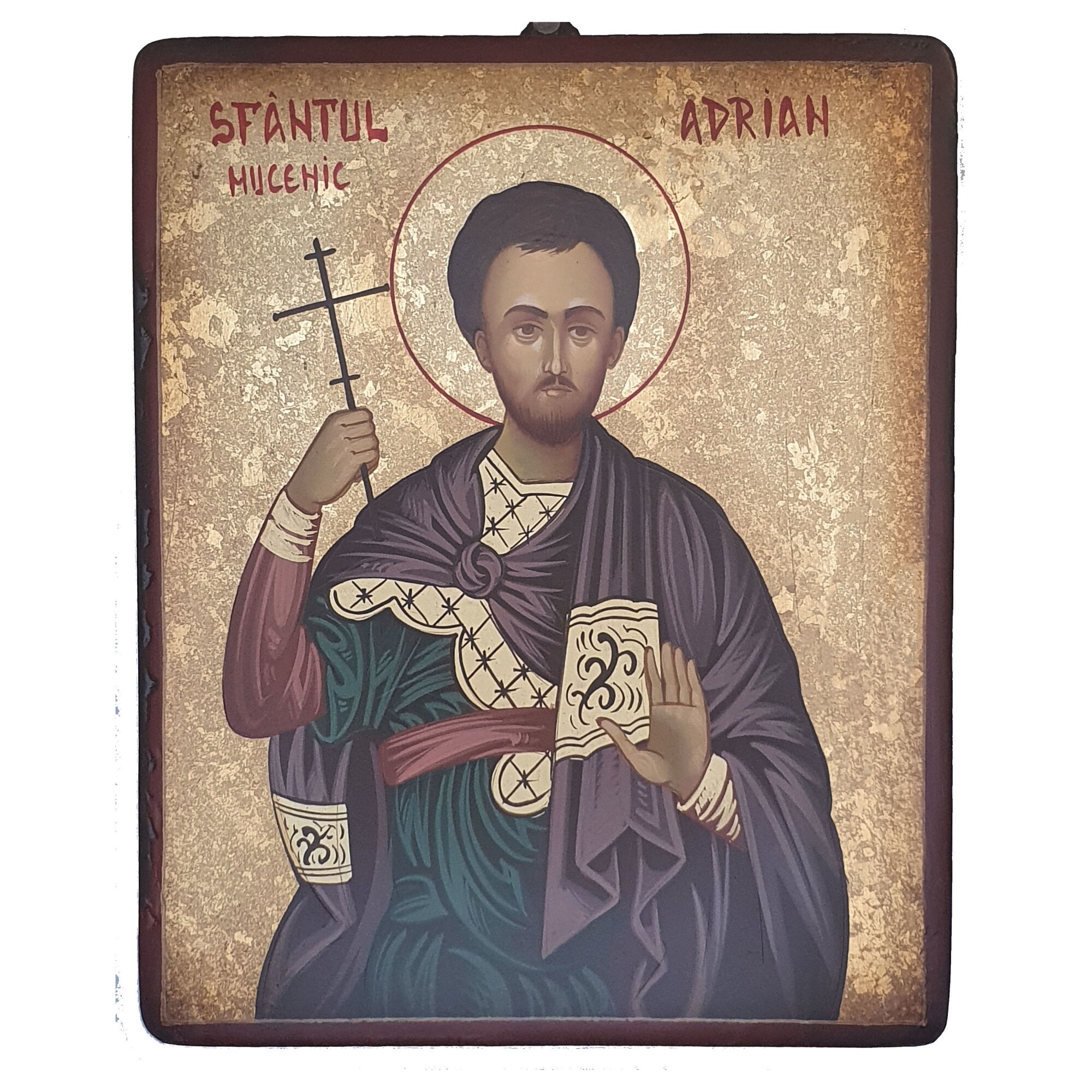 Icoana pictata pe lemn Sf. Mucenic Adrian, Artizanat Opait, 44x32cm