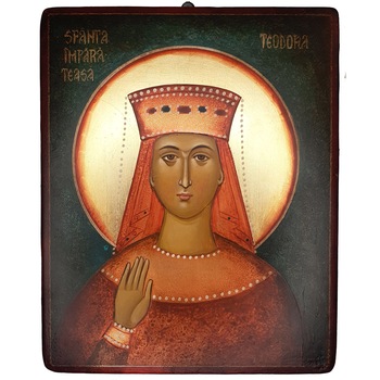 Icoana pictata pe lemn Sf. Imparateasa Teodora, Artizanat Opait, 22x18cm Icoana pictata pe lemn Sf. Imparateasa Teodora, Artizanat Opait, 22x18cm