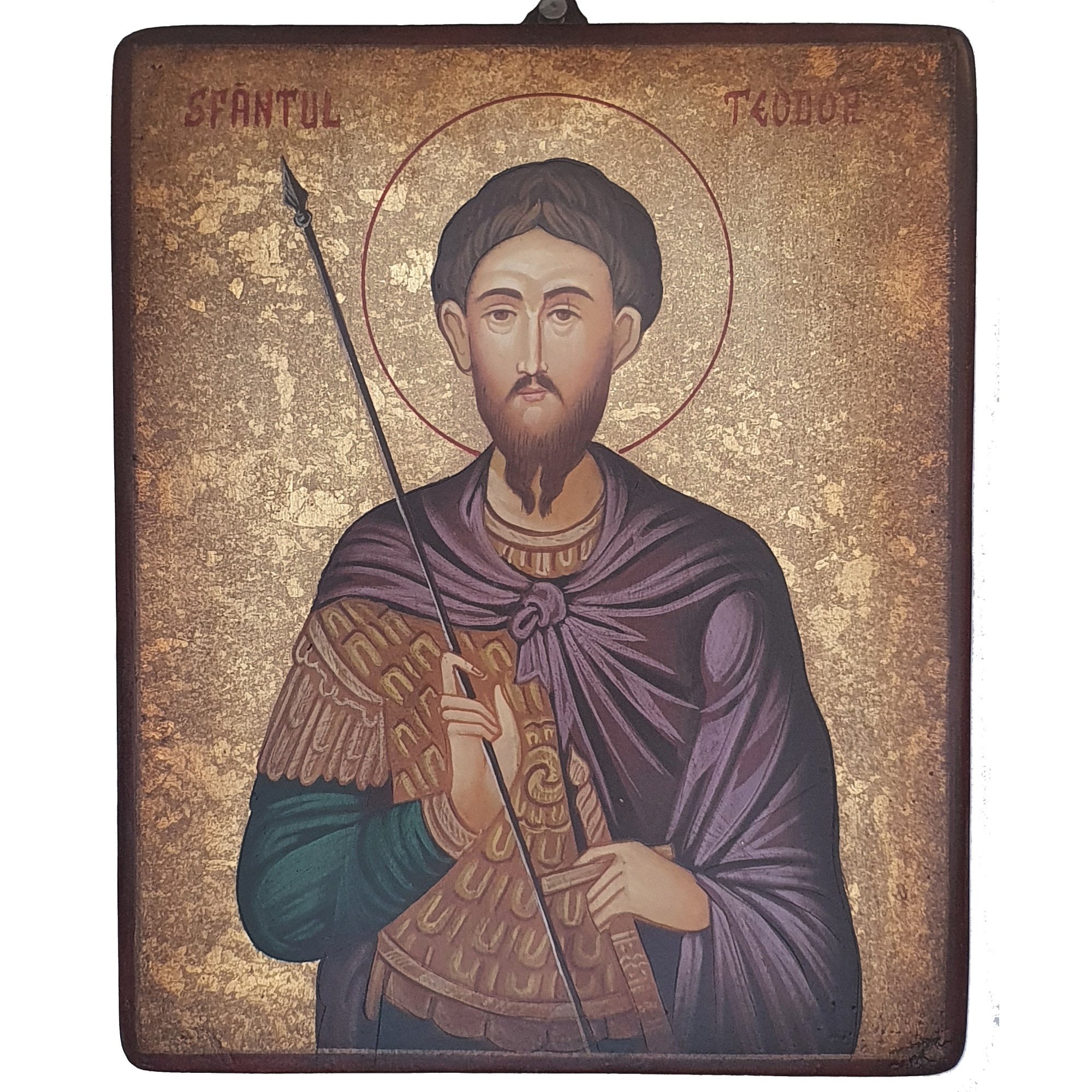 Icoana pictata pe lemn Sf. Teodor, Artizanat Opait, 14x10cm