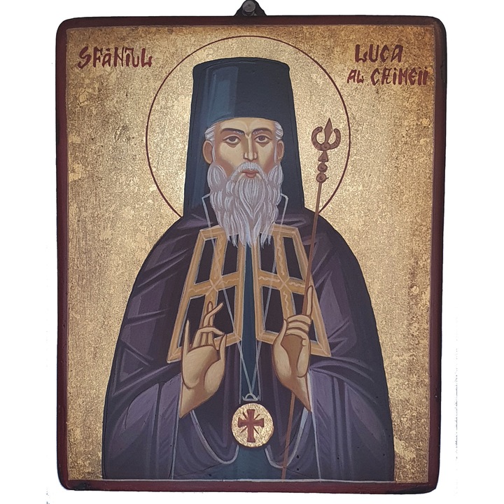 Fára festett ikon Krími Szent Lukács, Opait Crafts, 14x10cm