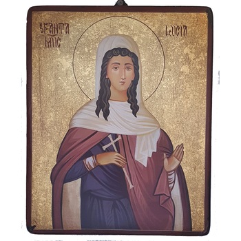 Icoana pictata pe lemn Sf. Mucenita Lucia, Artizanat Opait, 44x32cm Icoana pictata pe lemn Sf. Mucenita Lucia, Artizanat Opait, 44x32cm