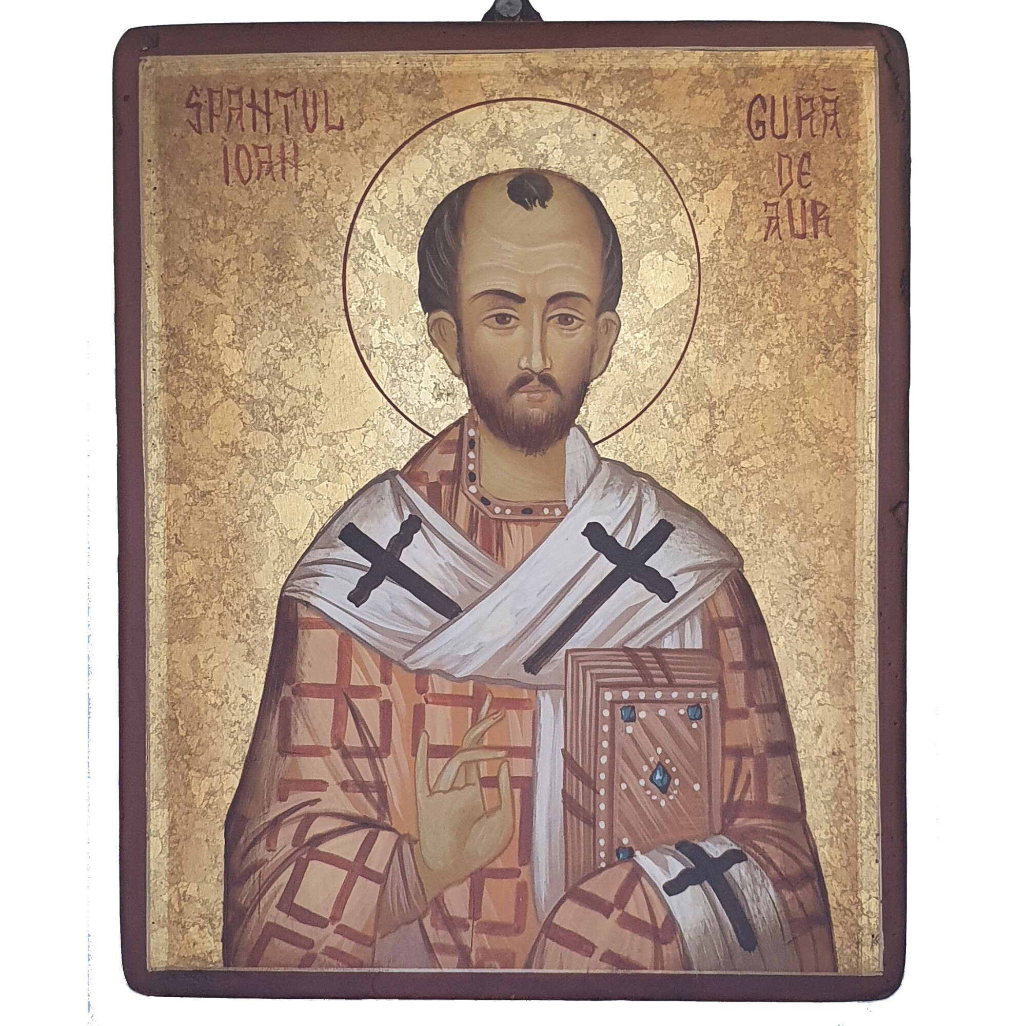 Icoana pictata pe lemn Sf. Ioan Gura de Aur, Artizanat Opait, 44x32cm