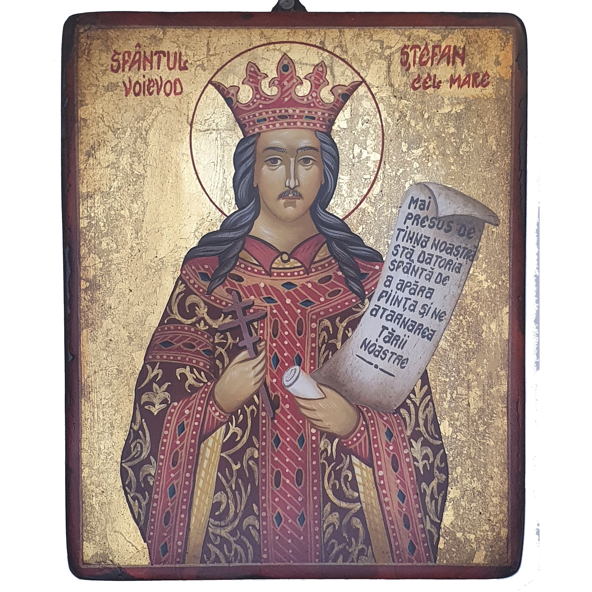 Icoana pictata pe lemn Sf. Voievod Stefan cel Mare, Artizanat Opait, 32x22cm