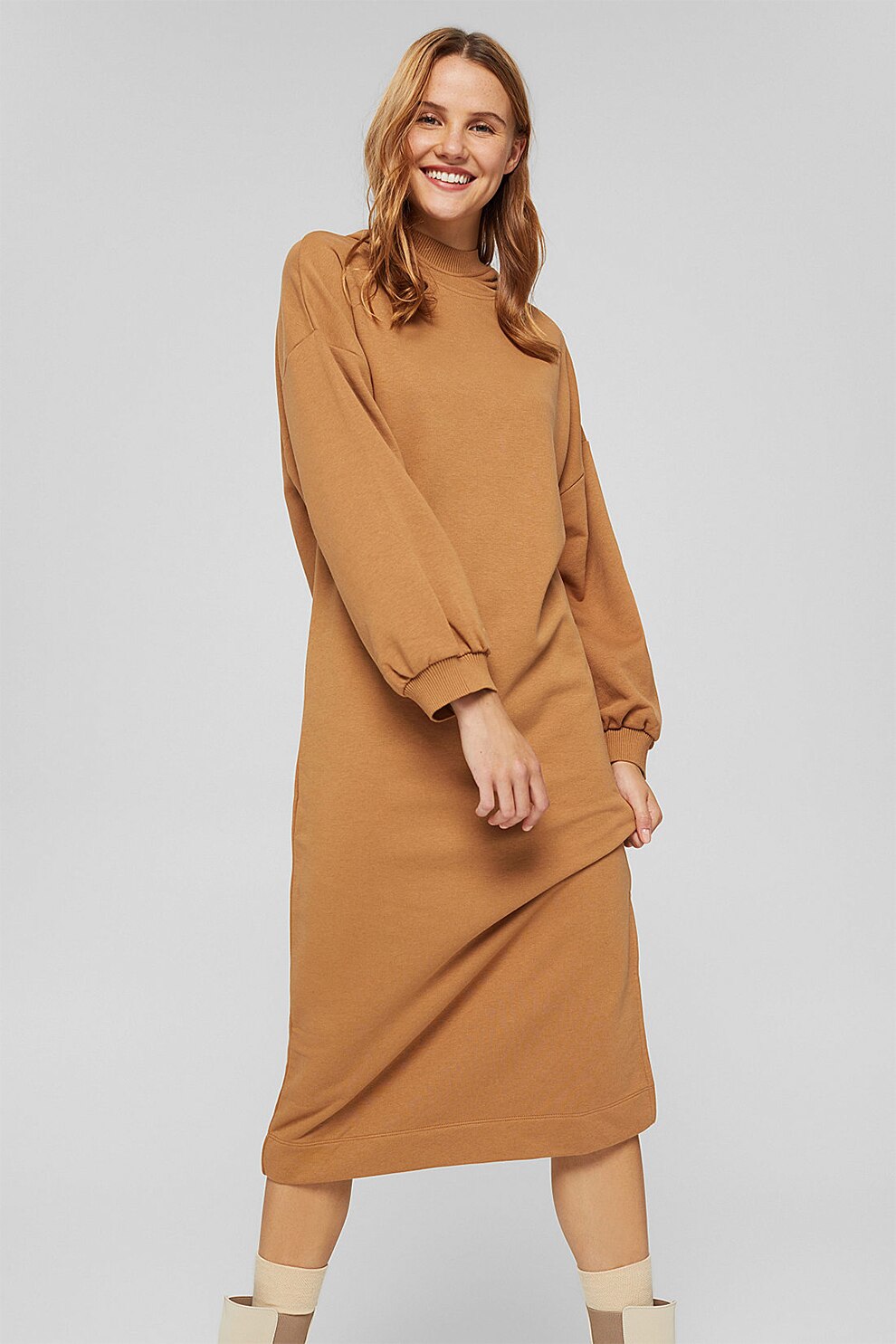 EDC by Esprit, Rochie din amestec de bumbac organic cu gluga, Scortisoara