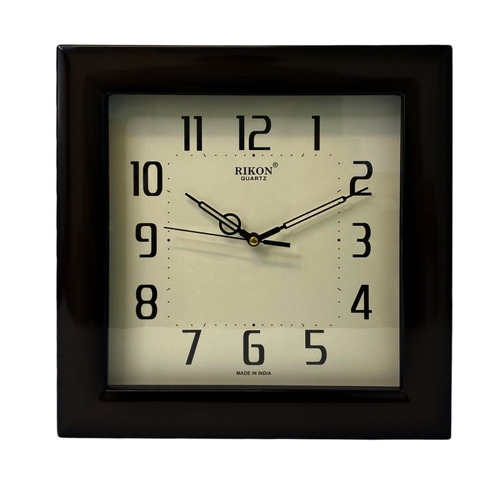 Стенен часовник RIKON Квадратен тъмнокафяв с бежов циферблат, 30 cm x 30 cm
