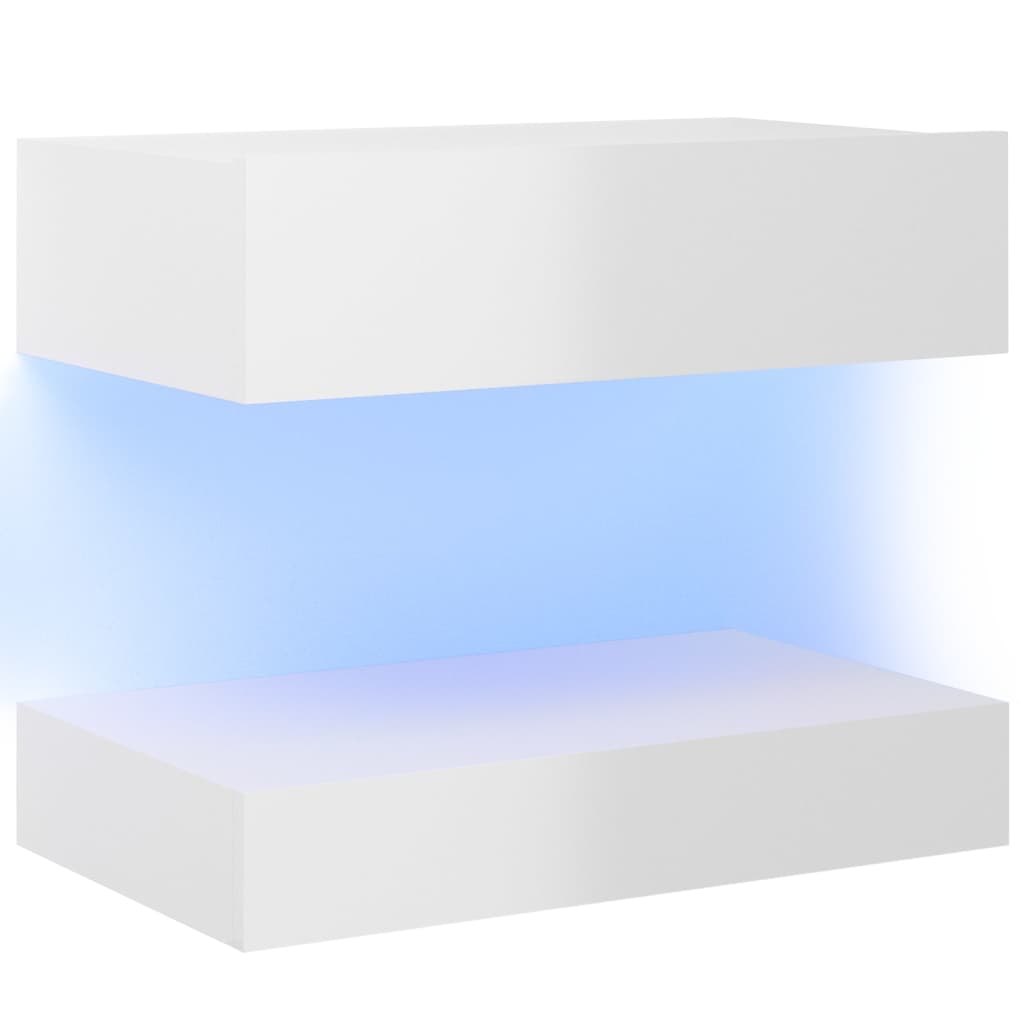 Noptiera cu LED din PAL, vidaXL, 60x35x 5.5 cm, Alb extralucios