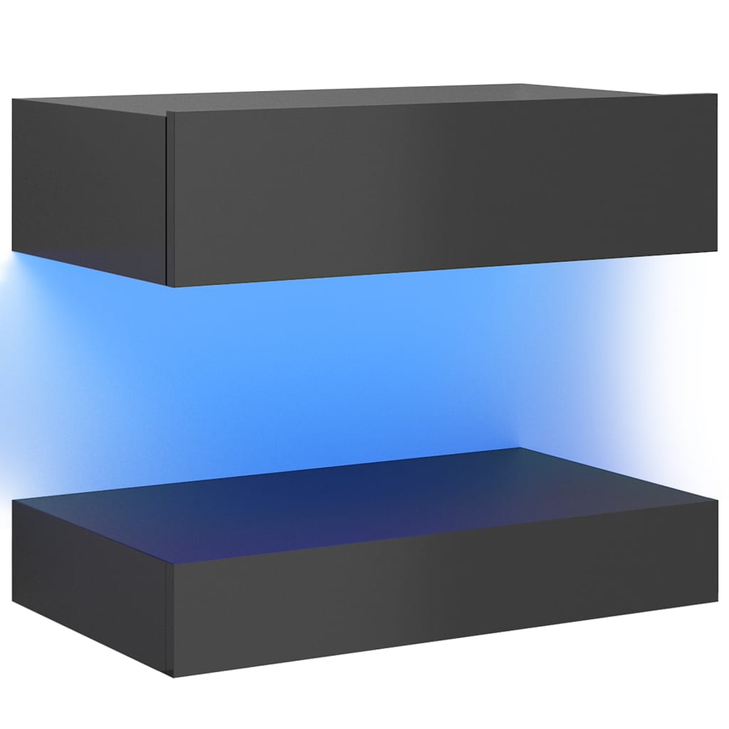 Noptiera cu LED din PAL, vidaXL, 60x35x 5.5 cm, Gri extralucios