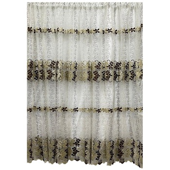 Perdea ivoire brodata cu model bej/maro din colectia  Perdea ivoire brodata cu model bej/maro din colectia