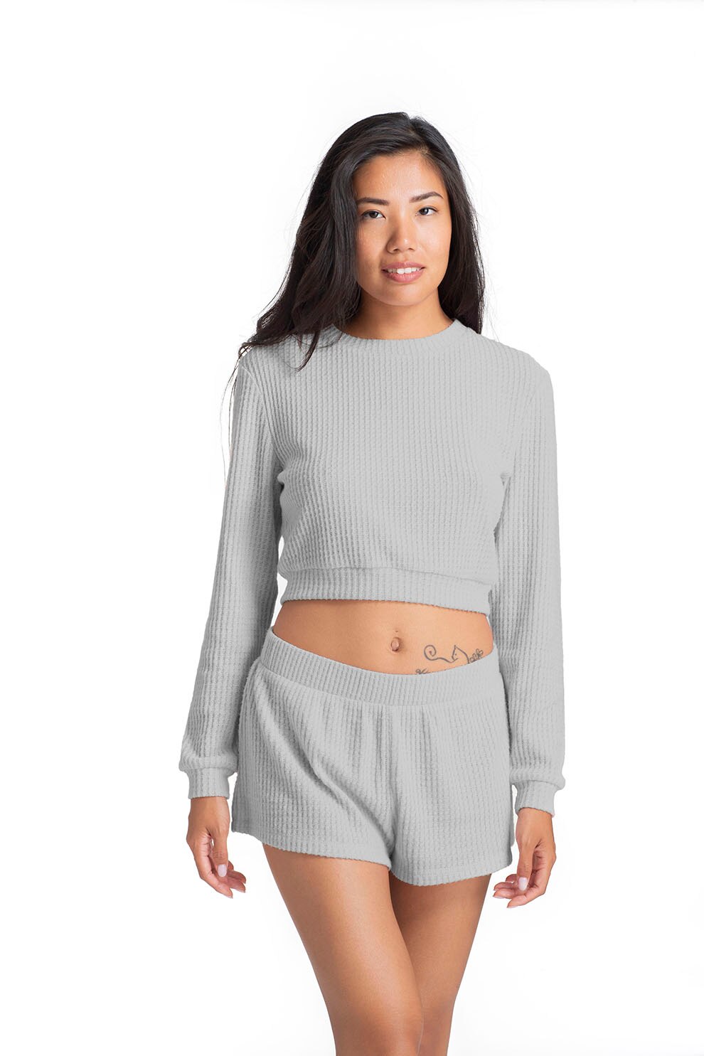 Dorina, Bluza crop de pijama Waffle, Gri