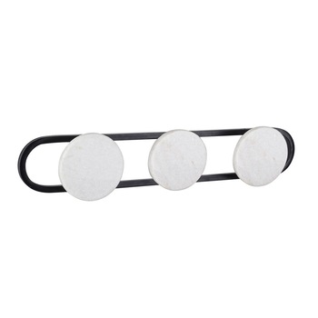 Cuier de perete din fier negru cu 3 agatatori din marmura alba 60 cm x 7 cm x 12 cm Cuier de perete din fier negru cu 3 agatatori din marmura alba 60 cm x 7 cm x 12 cm