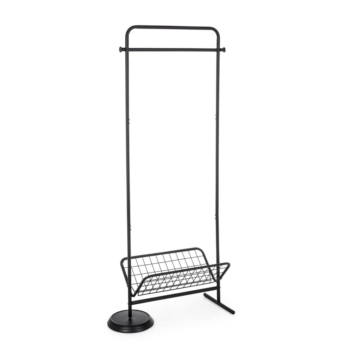 Cuier de podea cu polita din fier negru Quite 70.5 cm x 34 cm x 157 cm