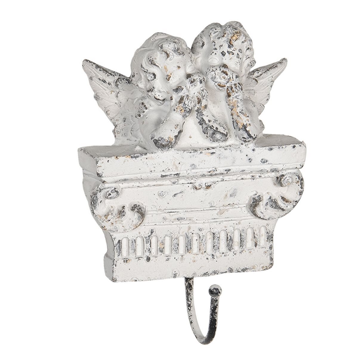 Cuier de perete din polirasina alb antichizat 14 cm x 5 cm x 22 h