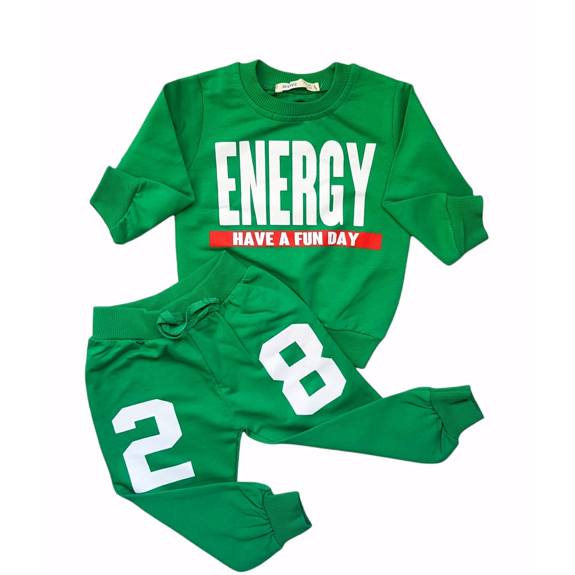 Compleu casual 2 piese din bumbac, Energy, Verde