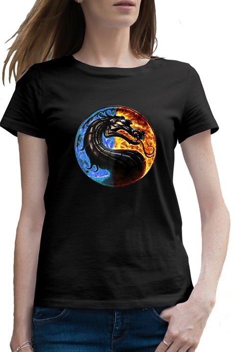 Tricou femei Mortal Kombat Yin Yang Emblem Raiden Dragon, negru, marime S