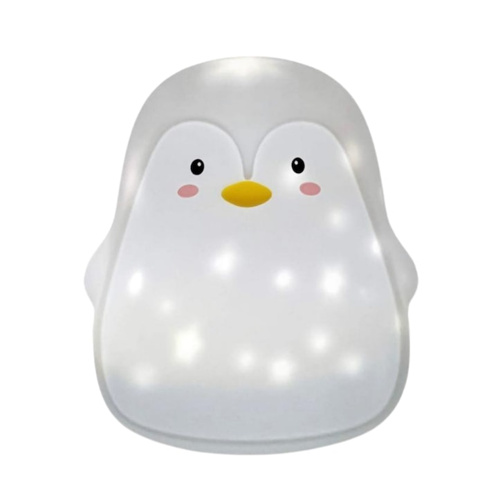 Hordozható éjszakai lámpa, Pingvin, gyerekeknek, 3 színű LED, állítható fény, BPA mentes, USB töltés