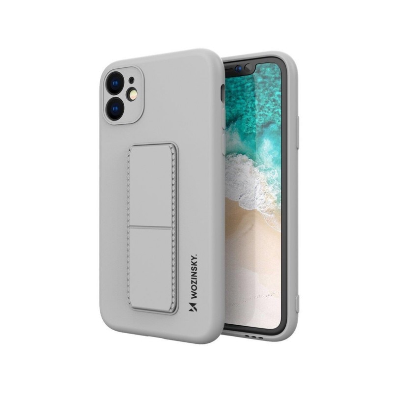 Husa Spate Wozinsky Compatibila Cu iPhone 12 Pro, Cu Stand Metalic Pe Spate, Protectie La Camera - Gri