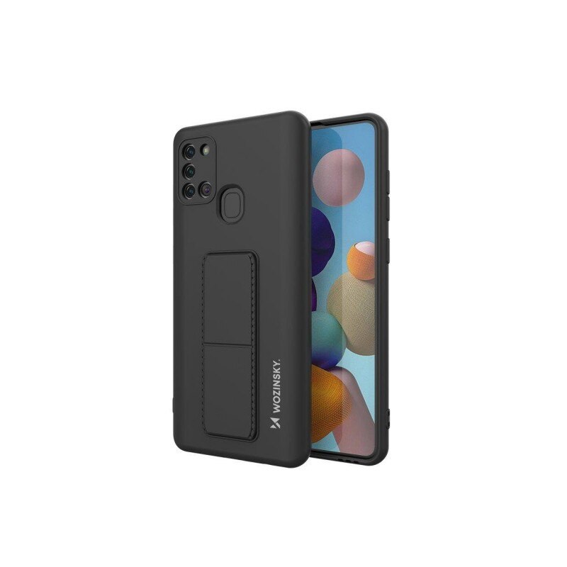 Husa Spate Wozinsky Compatibila Cu Samsung Galaxy A21s, Cu Stand Metalic Pe Spate, Protectie La Camera - Negru