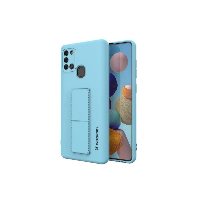 Husa Spate Wozinsky Compatibila Cu Samsung Galaxy A21s, Cu Stand Metalic Pe Spate, Protectie La Camera - Blue Deschis