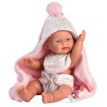 Papusa Llorens bebelus cu halat de baie roz, 26 cm Papusa Llorens bebelus cu halat de baie roz, 26 cm