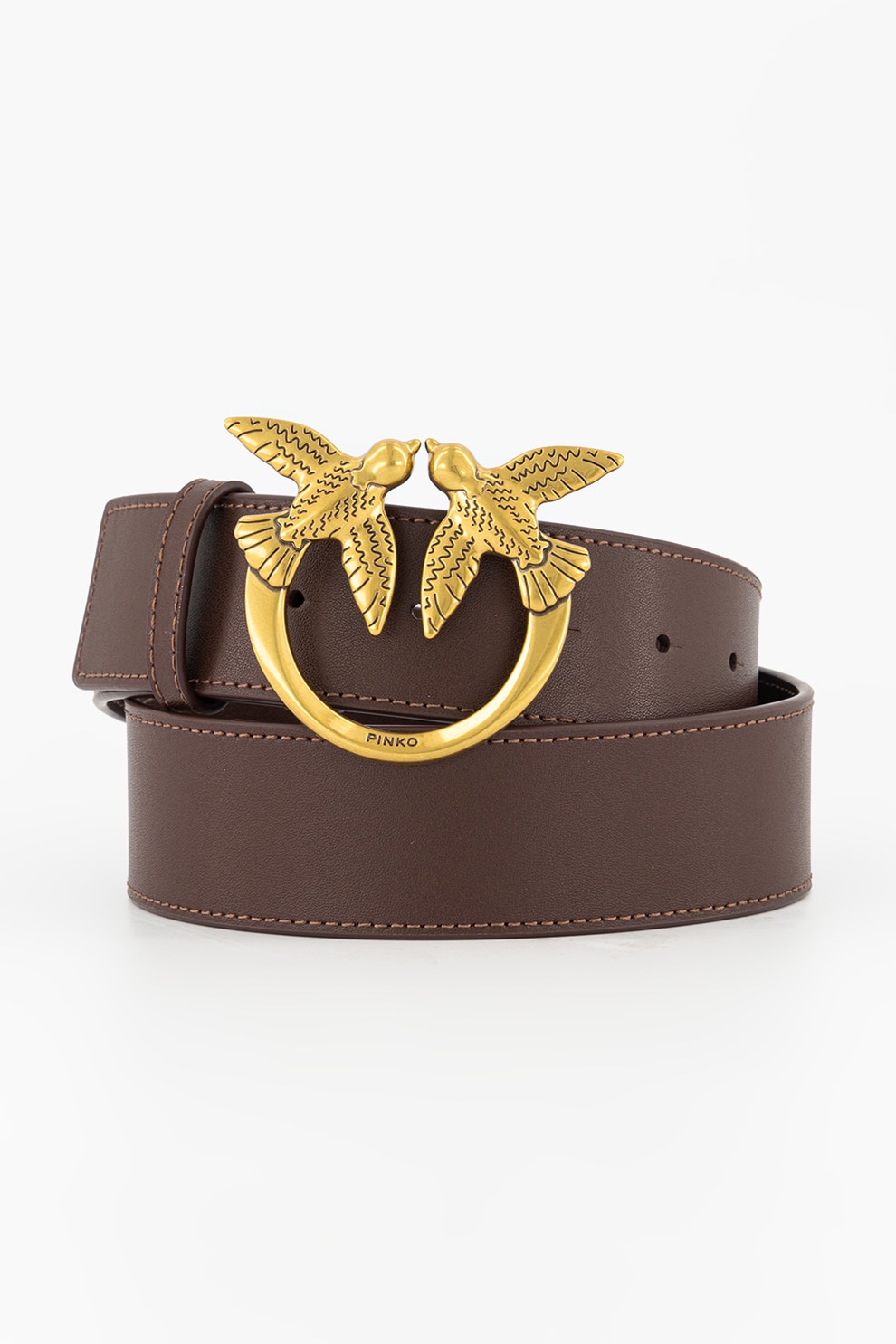 Pinko, Curea de piele Love Birds, Coniac, 89 CM Standard