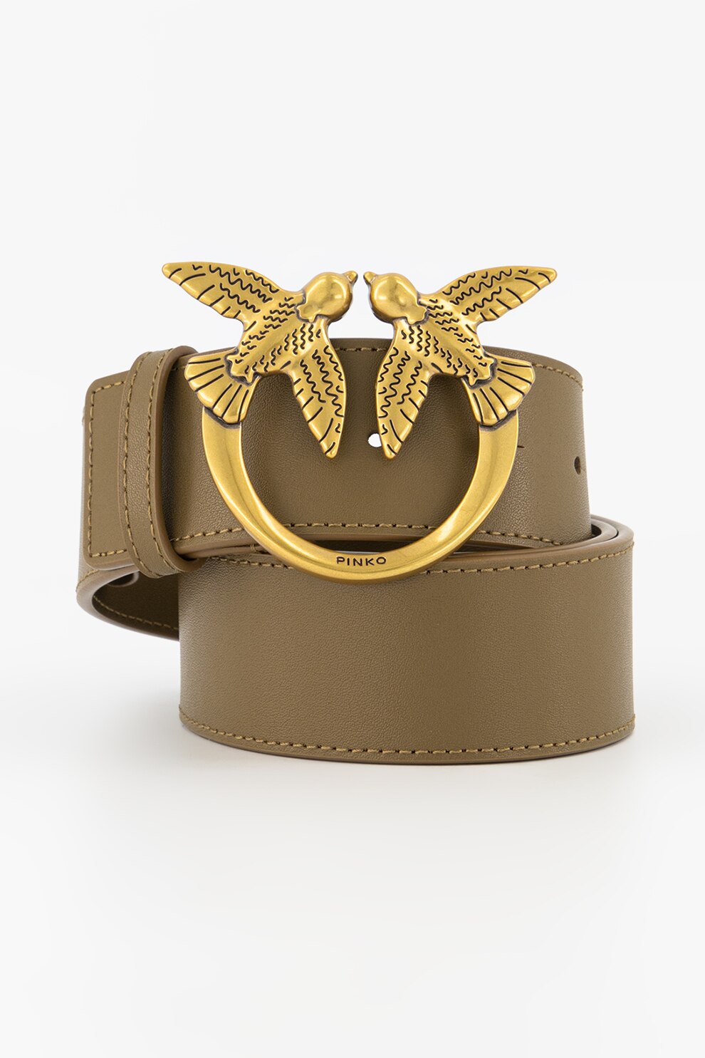 Pinko, Curea de piele Love Birds, Kaki, 89 CM Standard