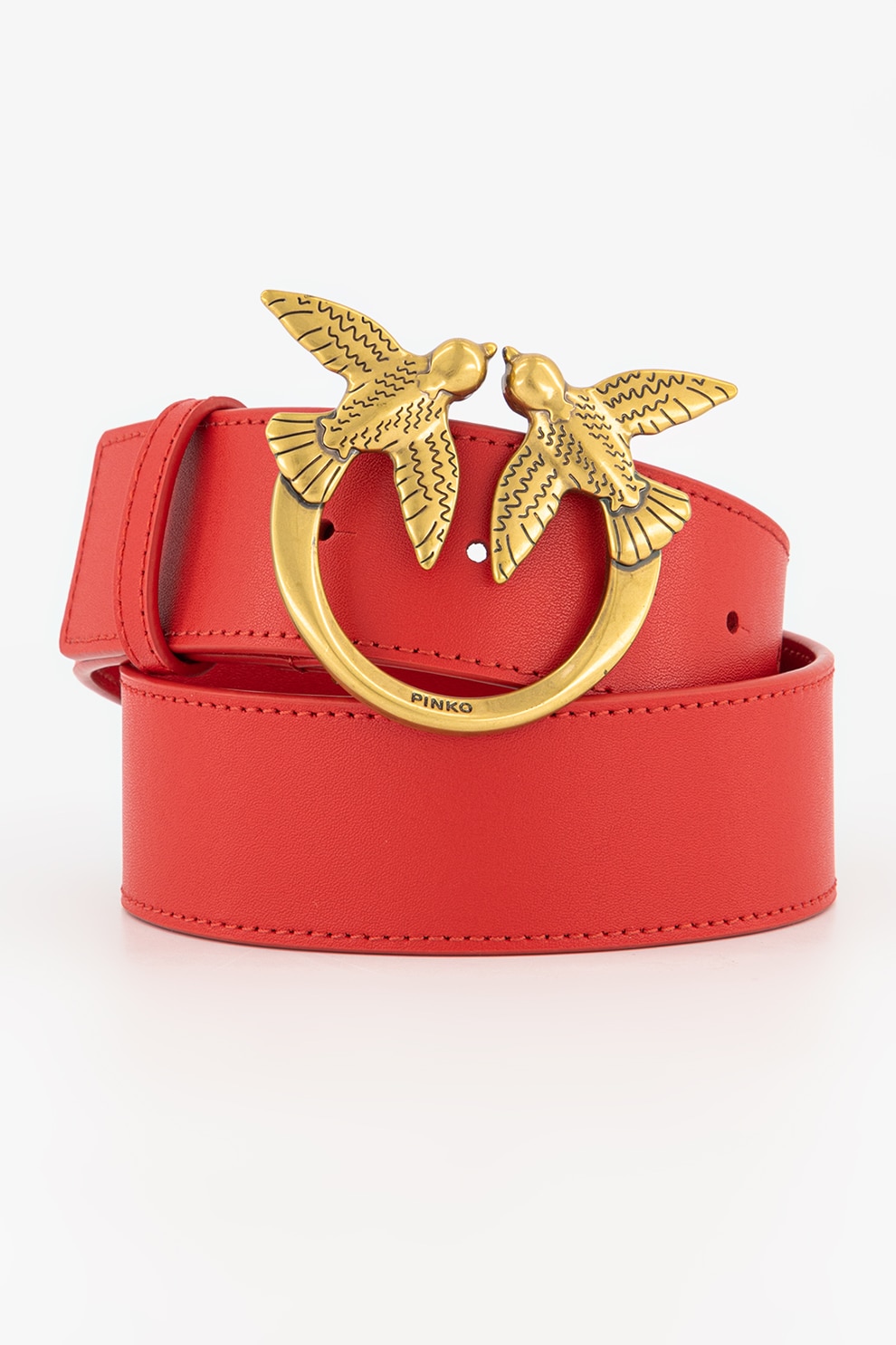 Pinko, Curea de piele cu catarama logo Love Berry, Corai, 94 CM Standard