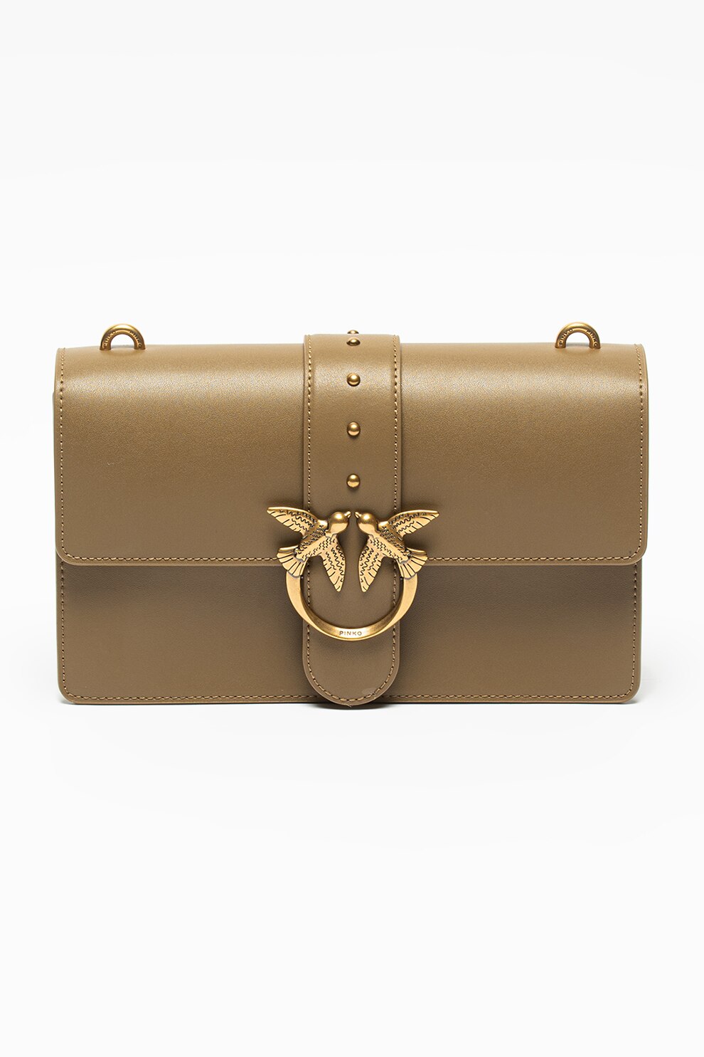 Pinko, Geanta de piele cu bareta detasabila de umar Classic Love Icon, Kaki