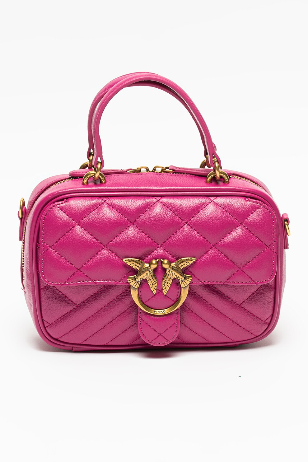 Pinko, Geanta crossbody de piele ecologica Love Mini, Fucsia