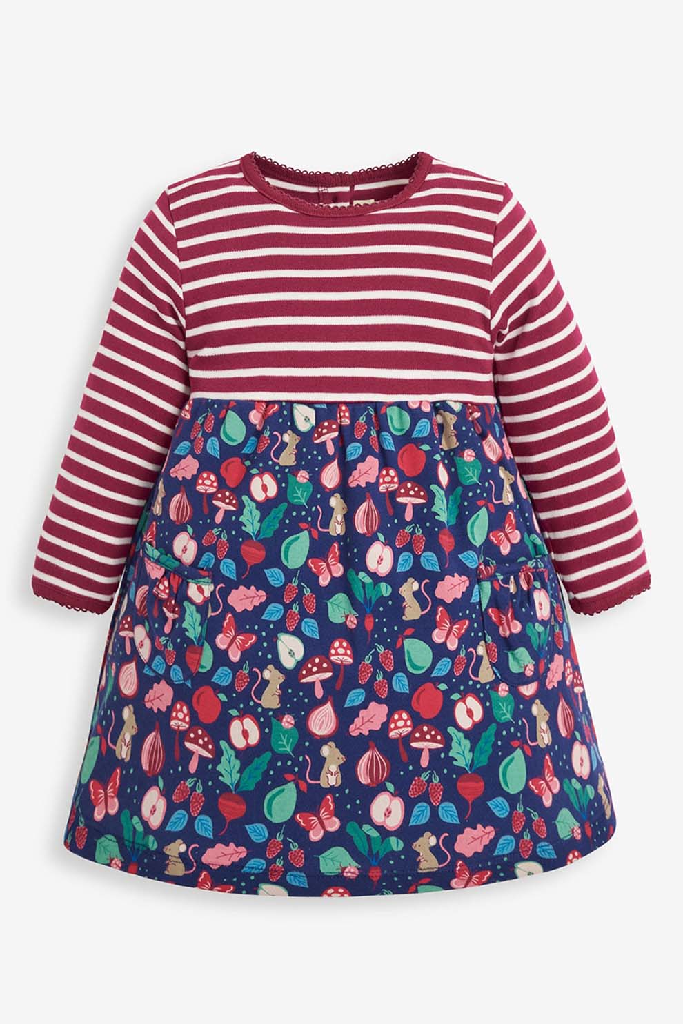 Jojo Maman Bebe, Rochie cu croiala in A, imprimeu si buzunare aplicate, Multicolora, 78 CM