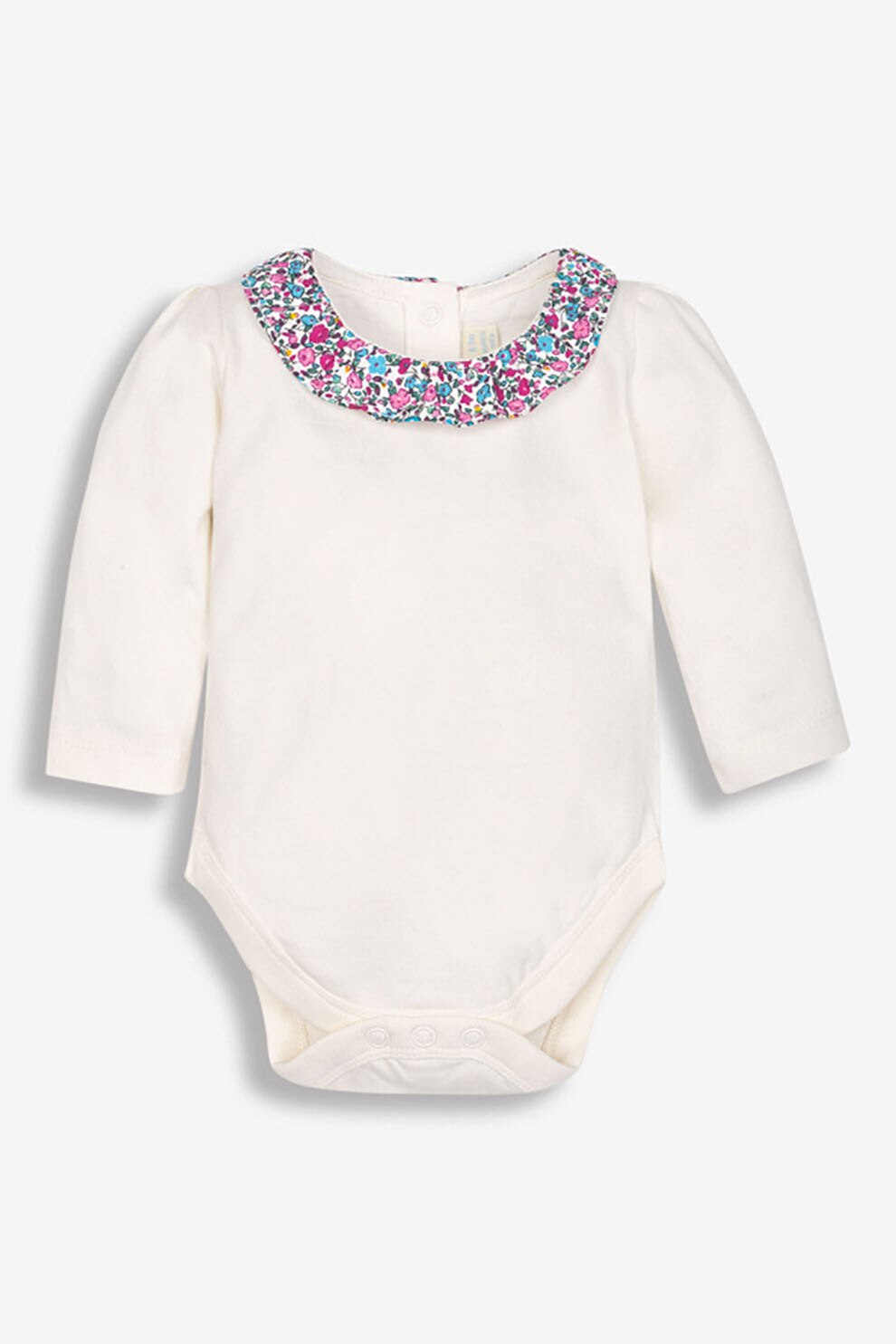 Jojo Maman Bebe, Body de bumbac cu guler cu imprimeu, Alb/Albastru/Fucsia