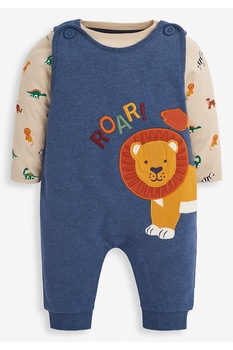 JoJo Maman Bebe, Set de bluza si salopeta cu imprimeu - 2 piese, Albastru/Bej, 62 CM Standard JoJo Maman Bebe, Set de bluza si salopeta cu imprimeu - 2 piese, Albastru/Bej, 62 CM Standard