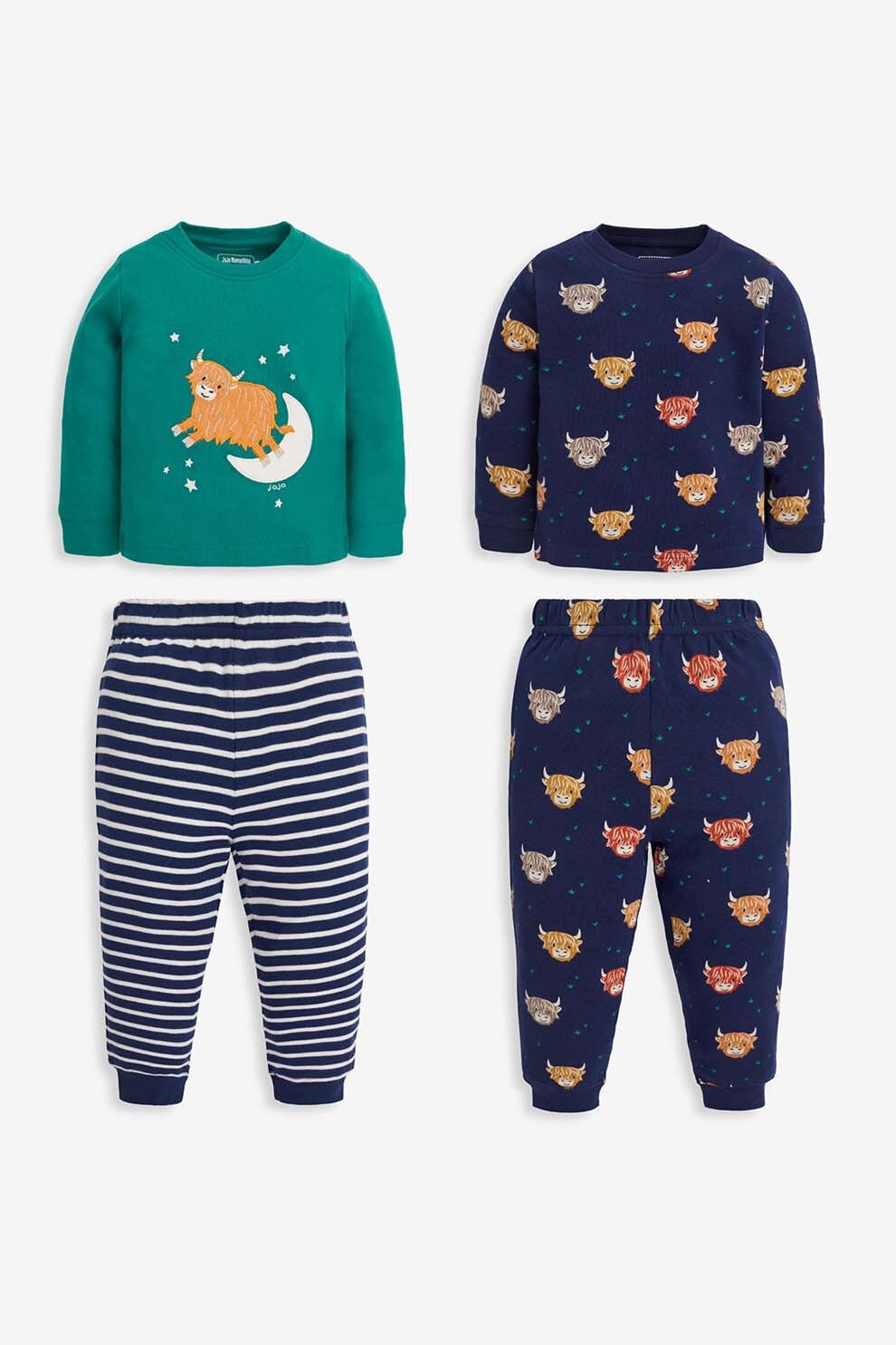 Jojo Maman Bebe, Set de pijamale cu imprimeu, 2 perechi, Bleumarin inchis/Verde/Alb