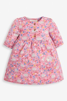 Jojo Maman Bebe, Rochie cu croiala in A, imprimeu si buzunare aplicate, roz, gri cenusa, albastru, 78 CM Jojo Maman Bebe, Rochie cu croiala in A, imprimeu si buzunare aplicate, roz, gri cenusa, albastru, 78 CM