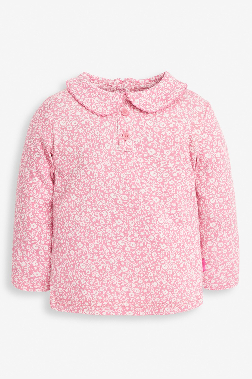 Jojo Maman Bebe, Bluza cu imprimeu floral si guler Peter Pan, Roz/Alb