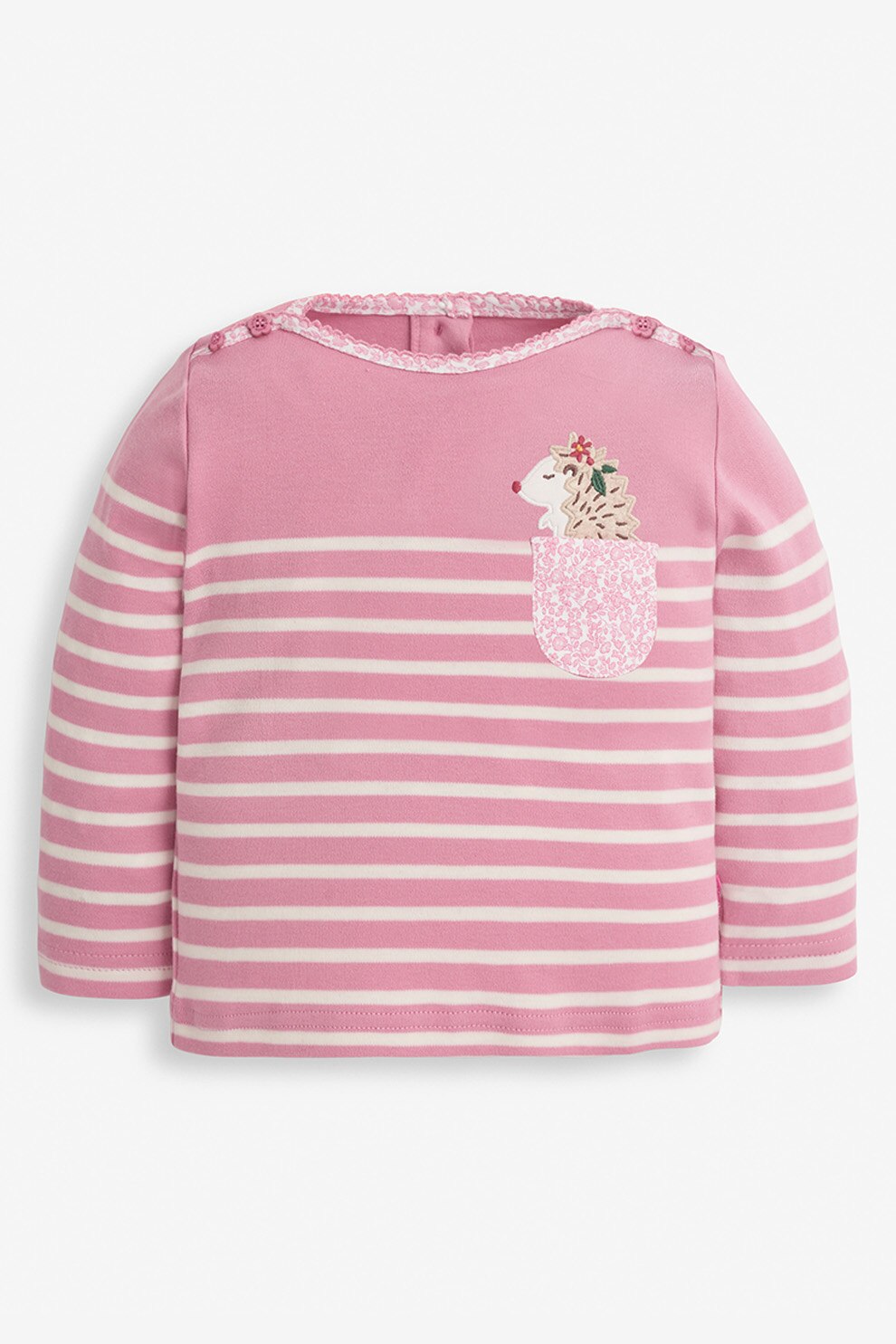 Jojo Maman Bebe, Bluza cu dungi si buzunar aplicat pe piept, Roz/Alb