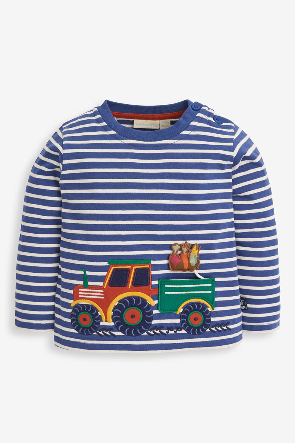 Jojo Maman Bebe, Bluza sport cu dungi si aplicatie, bleumarin, alb, oranj stins